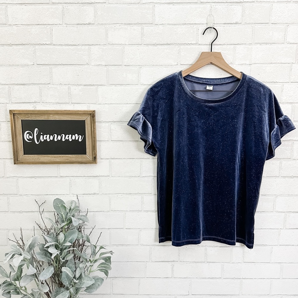 OLD NAVY Blue Sparkle Velvet Ruffle Sleeve Top